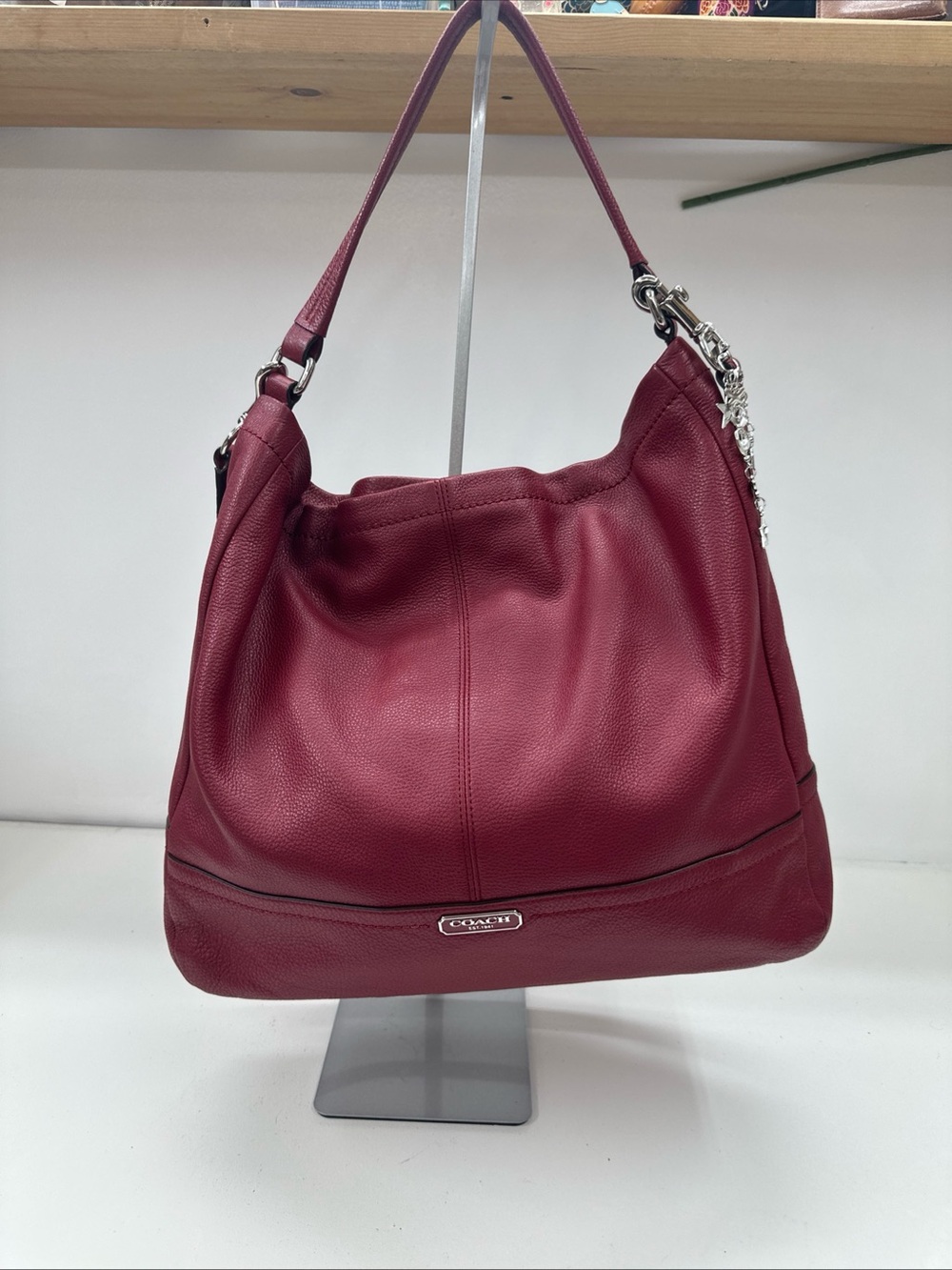 Coach Park Red Pebble Leather Hobo Shoulder Bag Purse Handbag F23293